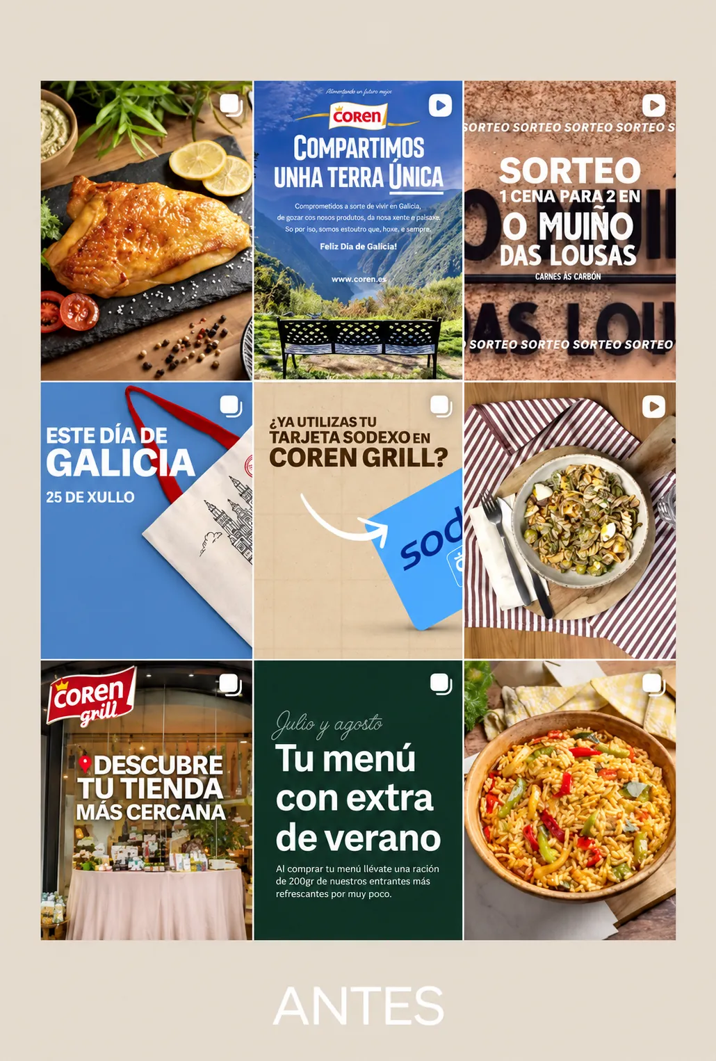 Ejemplos de publicaciones de Coren Grill antes de la nueva estrategia.