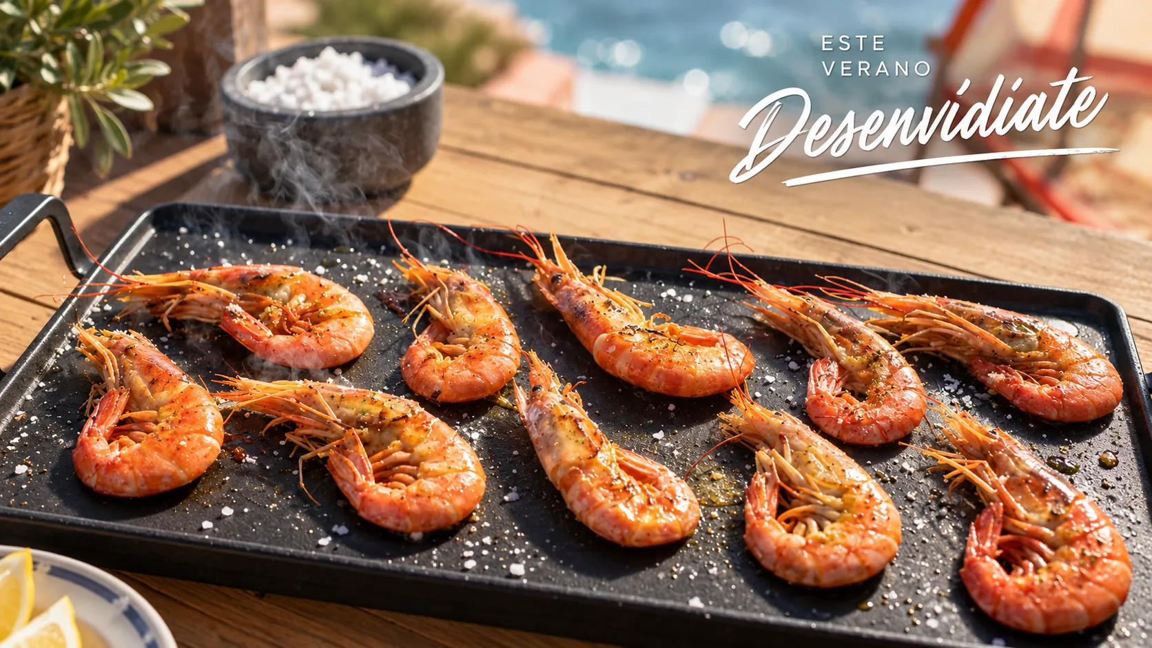 Langostinos Pescanova cocinándose a la parrilla.